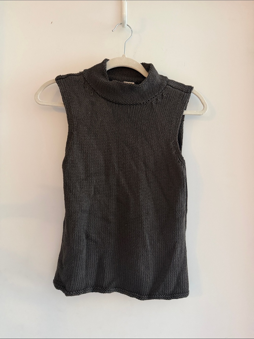 J. Jill Mock Neck Sleeveless Knit Top S Tank Brown Silk Neutral Sweater Layering
